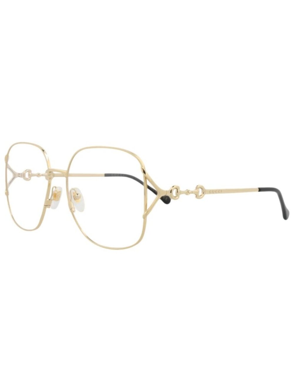 New Gucci Women's Eyeglasses Square Rectangle Metal Frame Gold Gold Transparent